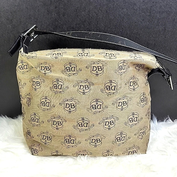 VINTAGE DOONEY & BOURKE Gray Monogram Canvas Equestrian Saddle‎ Shoulder Bag - Picture 1 of 14